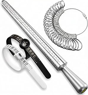 Ring Sizer Measuring Tool Set with Finger Sizer Mandrel, Ring Gauge for Jewelry Sizing, Silver, 4 Piece (Metal-4 Set)