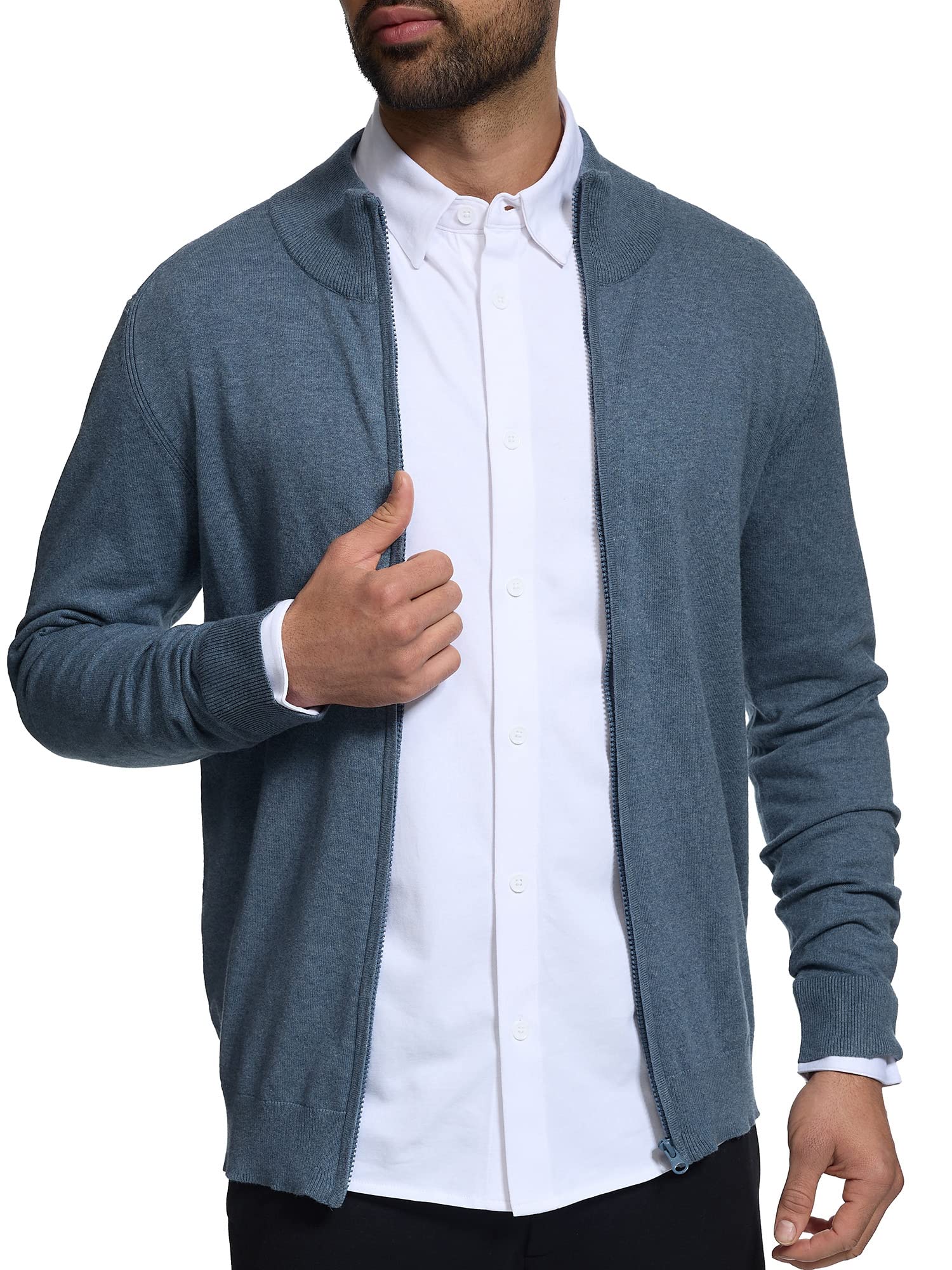 Indicode Men Lau Cardigan with Turtleneck made of 80% cotton