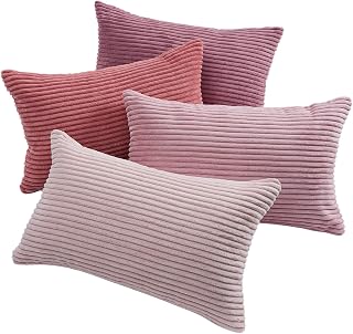 Topfinel Corduroy Cushion Covers for Sofa 30 x 50 cm Set 4 Pieces Square Cushion Covers Elegant Decorative for Living Room Modern Invisible Zipper Cushion for Bedroom Pink