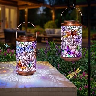 2 Pack Solar Lanterns Outdoor Waterproof Multicolor Dragonfly Garden Gifts for Mom Women Yard Lights for Indoor, Outdoor, Porch, Outdoor, Mother's Day, Gifts