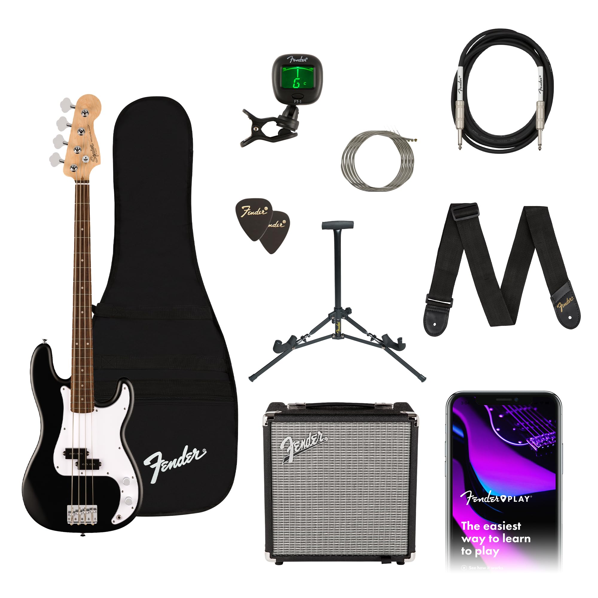 Fender Squier Debut Series Beginner Precision Bass Guitar Kit w/Amp, Black | Inc