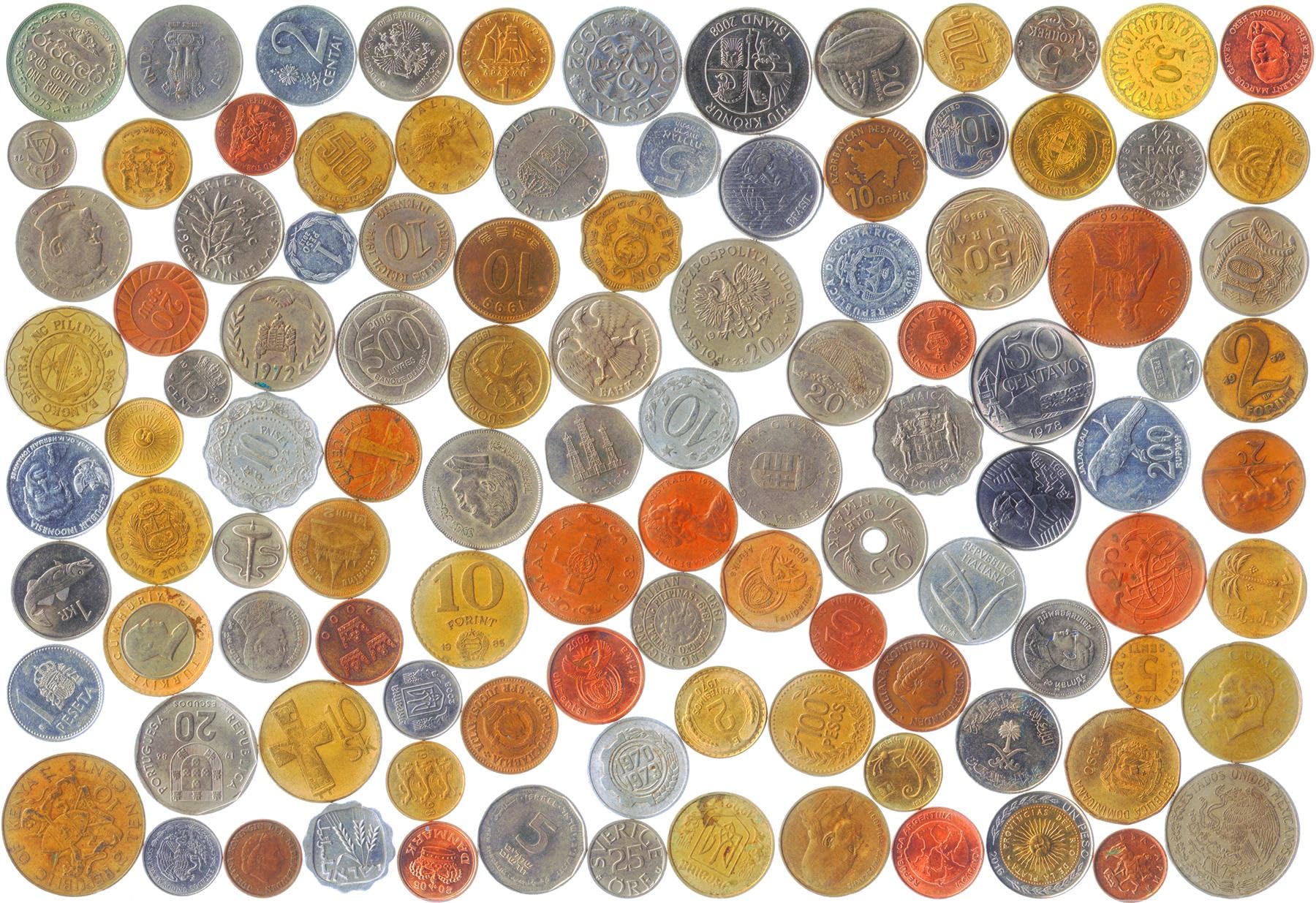 20 Different Coins from Unique Countries Around The World Including A Coin Bag S