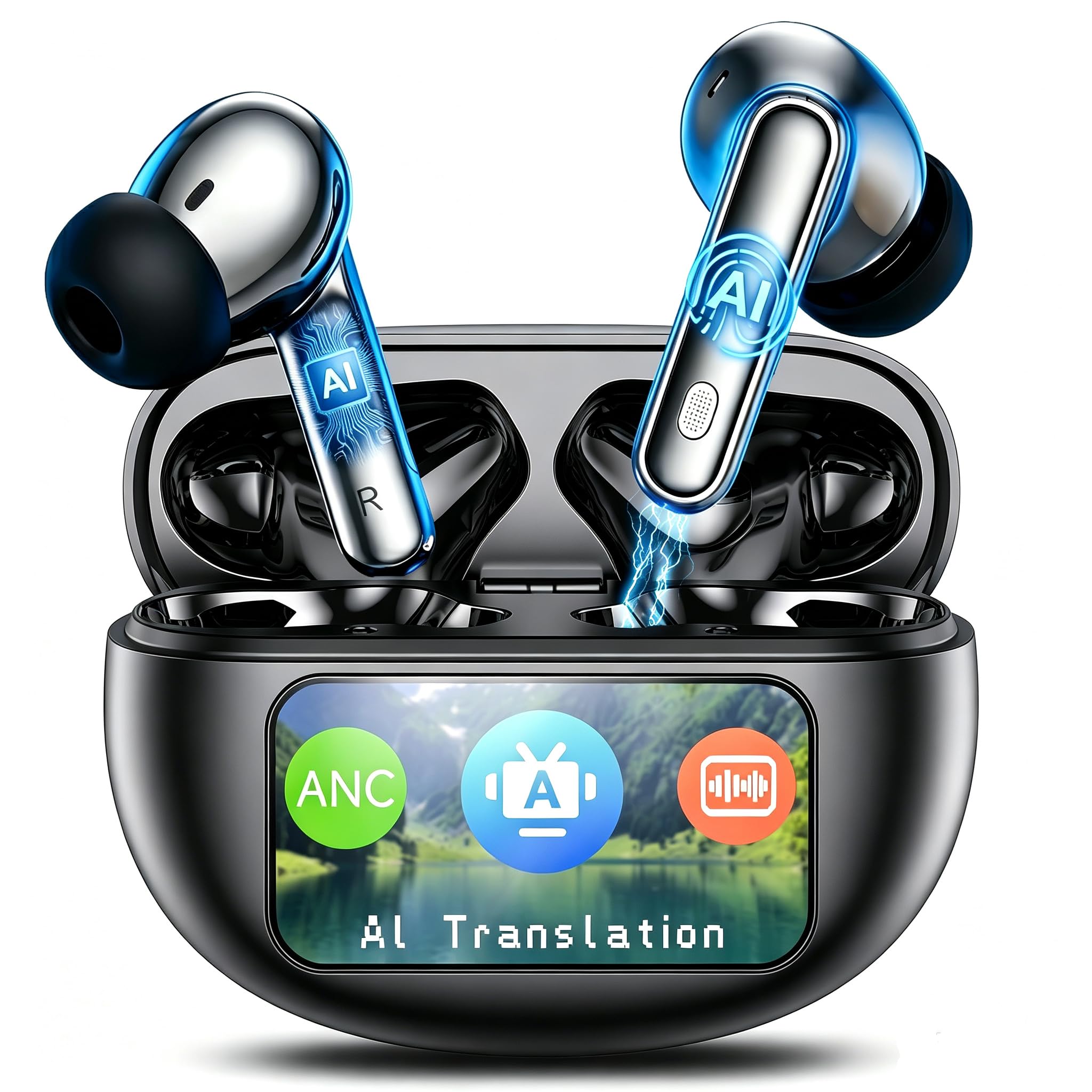 AI Translation Earbuds Real Time, 199+ Language Translator Earbuds with ANC | Bl