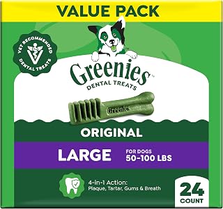Greenies Large Natural Dental Dog Treats, Original Flavor, 24 Count | Veterinarian-recommended, supports oral health & freshens breath, clean to gumline, for dogs 50-100 lbs, chicken flavor