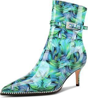 NobleOnly Women's Half Kitten Heel Closed Toe Pointed Toe Ankle Boots Buckle Closure Zipper Casual Boots 6.5cm Heels