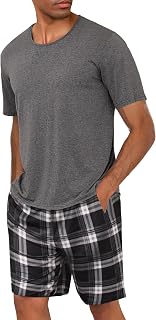 Uniexcosm Men's Short Cotton Pyjamas Set Short Round Neck Short Sleeve Pyjamas Top and Bottom Man Summer with Side Pockets
