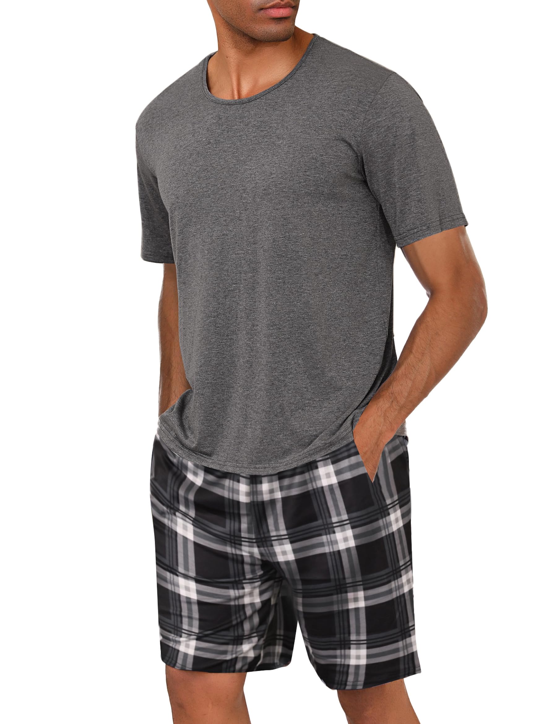 Uniexcosm Men's Short Cotton Pyjamas Set Short Round Neck Short Sleeve Pyjamas T