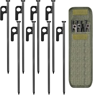 8/16/32 Pack Tent Stakes, 8/12/16 Inch with Storage Bag, Forged Steel Tent Stakes (8 x 8" Stakes)