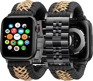 BINLUN Band Compatible with Apple Watch 49mm 46mm 45mm 44mm 42mm 41mm 40mm 38mm Braided 550 Paracord Steel Sport Bands Compatible with iWatch Ultra Series 10/9/8/7/SE2/SE/6 5/4 US 3/2/1