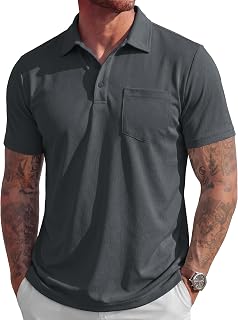 MAGCOMSEN Polo da uomo a maniche corte, in piqué di cotone, con tasca, stile casual, per prestazioni e umidità
