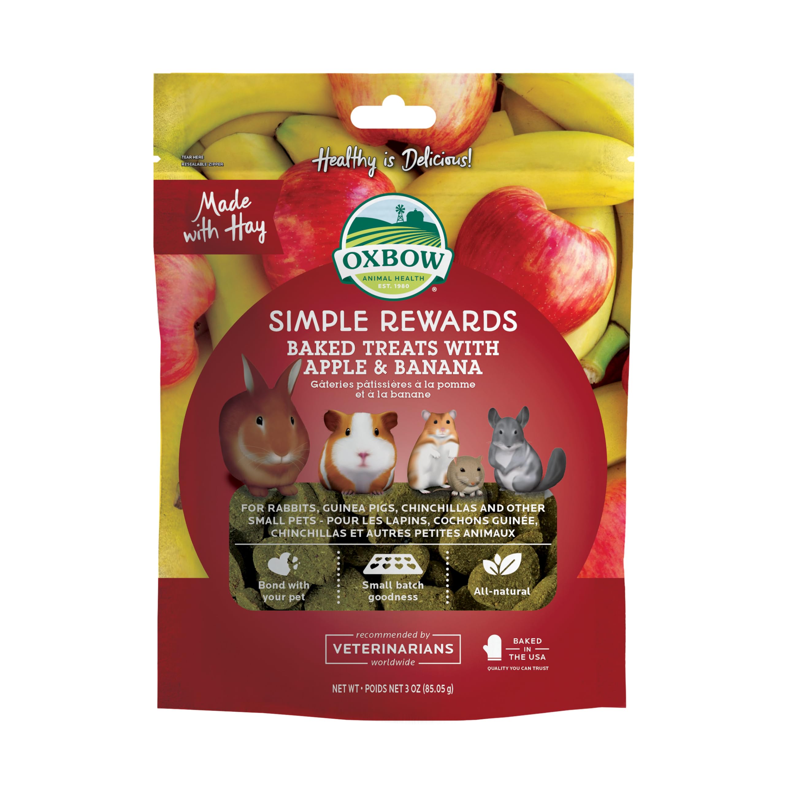 Oxbow Simple Rewards Guinea Pig & Rabbit Treats, Apple Banana, Baked, 3 oz | Tim
