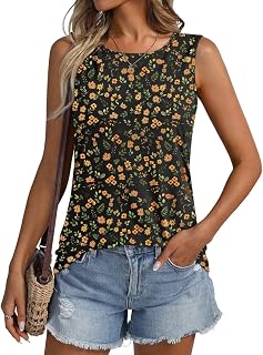 ORANDESIGNE Women Floral Pattern Round Neck Sleeveless Casual Summer Loose Tank Tops