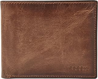 Fossil Men's Wallet, Derrick Leather RFID-Blocking Wallet Bifold Passcase with Removable Card Case, Brown
