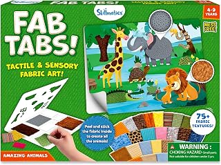 Skillmatics Fab Tabs – 3D &amp; Sensory Fabric Decorating Art Kit, Animals | Peel &amp; Stick Sticker Activity, Mess-Free Play, Travel Toy, Gifts for Boys &amp; Girls Ages 4, 5, 6, 7, 8, 9