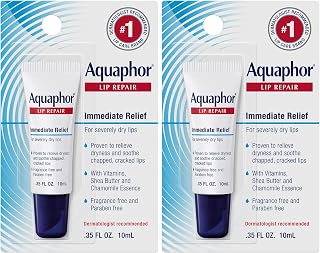 Aquaphor Lip Repair Ointment - Long-lasting Moisture to Soothe Dry Chapped Lips - .35 fl. oz. Tube (Pack of 2)