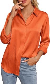 GRACE KARIN 2026 Womens Silky Satin Button Down Shirts Long Sleeve Work Blouses Dressy Casual Tops