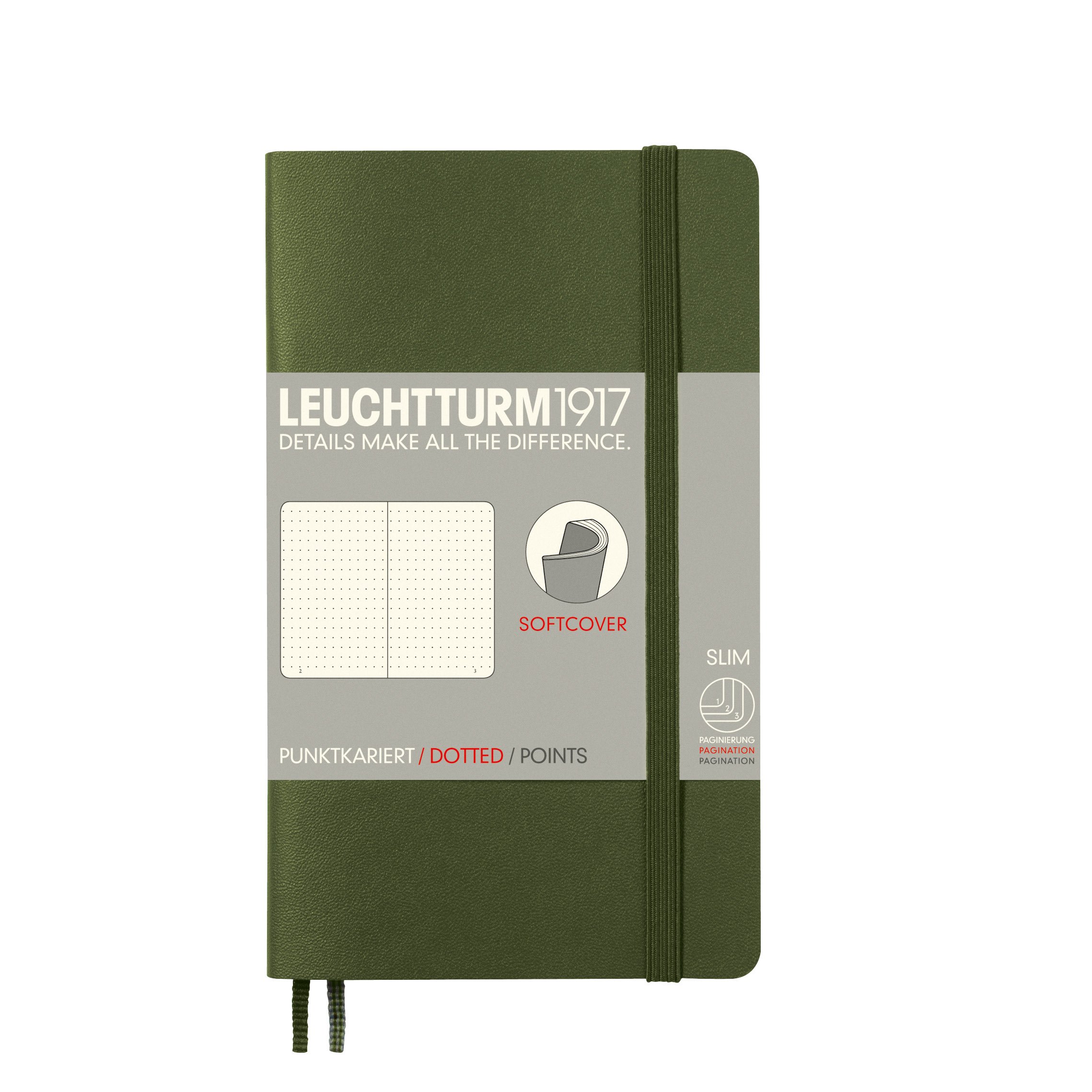 Leuchturm Notebook A6 Dot Squared, Soft Cover, Army 349288