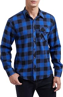 HISDERN Men's Long Sleeve Casual Plaid Flannel Shirt Checked Tartan Button Down Shirts for Men S-4XL