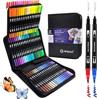 Artecho 72 Colors Dual Tip Markers for Adult Coloring Books with Bag | Drawing Pens For School, Fine and Brush Tip, Calligraphy, Drawing, Sketching
