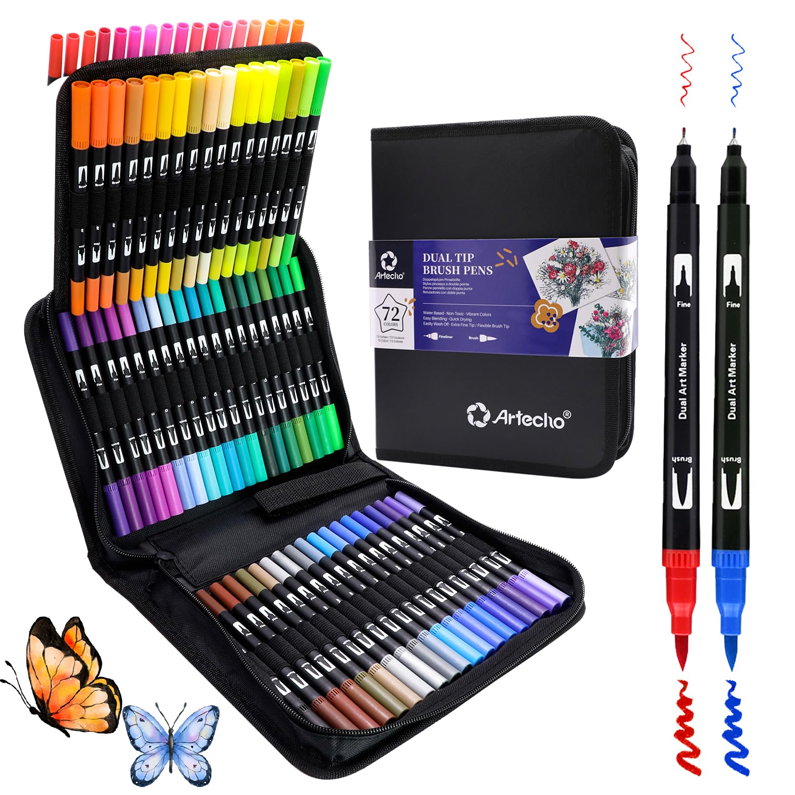Artecho 72 Colors Dual Tip Markers for Adult Coloring Books with Bag | Drawing P