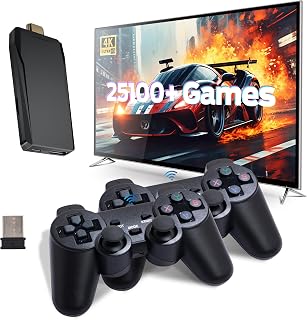 Retro Game Console, Wireless Retro Gaming Console with Built-in 9 Emulators, 25100+Games, 4K HDMI Output, Dual 2.4GHz Wireless Controller, Plug and Play Video Game Console, Black