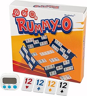 Doublefan Upgraded Rummy Game,Rummy-O with Color Unique Poker Playing Way | 106 Unique Poker Logo Rummy tiles, 4 playing racks, 2 jokers, Timer, Color paper box, Tiles game for 2-4 players,gift