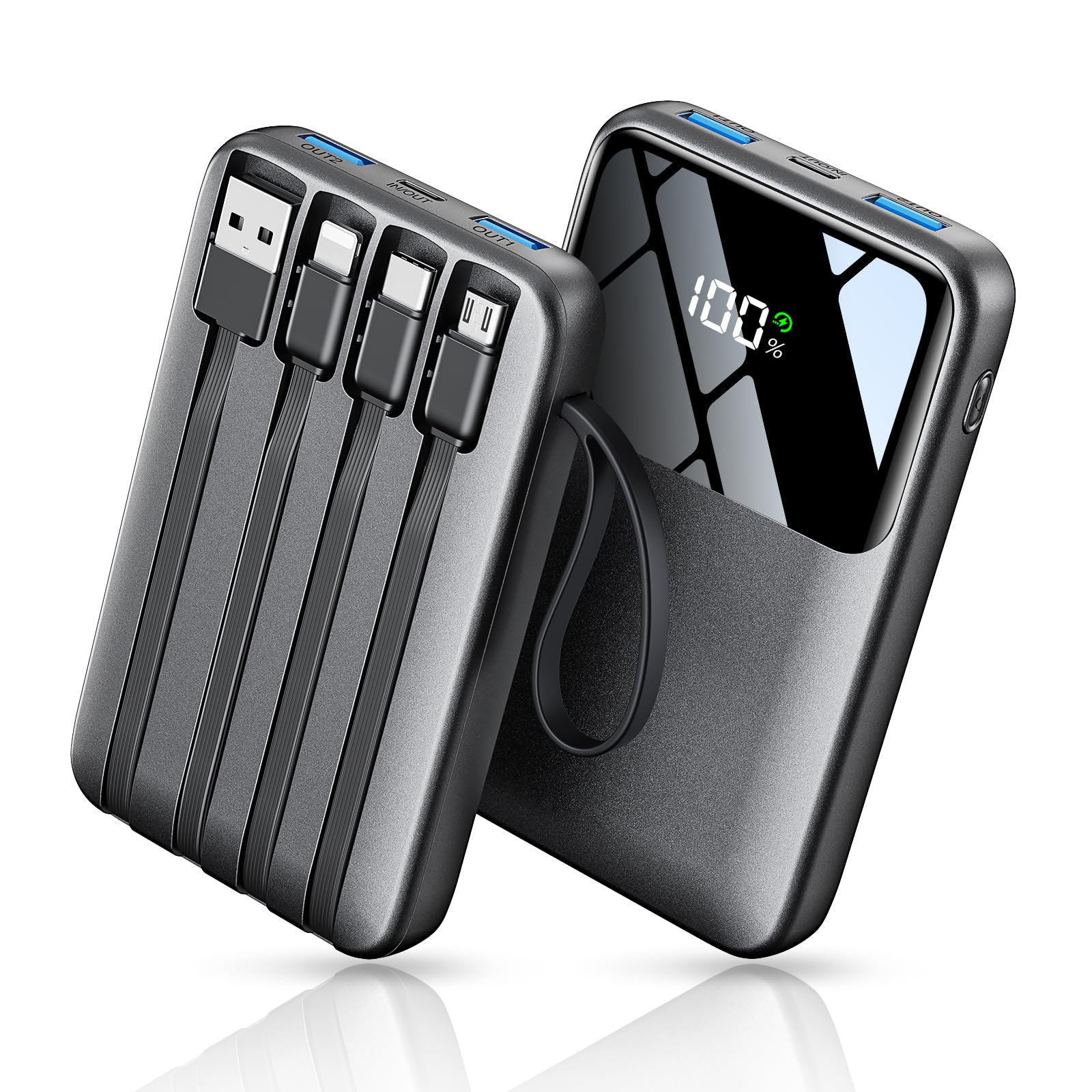 Power Bank Fast Charging 10000mAh, 22.5W Portable Charger Built-in 4 Cables | LE