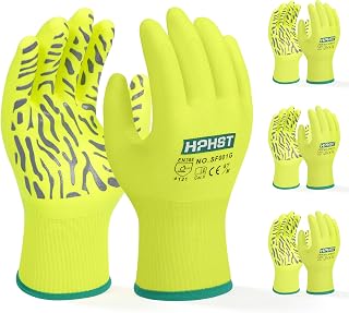 Arbeitshandschuhe, SF001G Nitril beschichtet Leicht Ölbestandig, Nahtlose Strick Nylon Schutzshandschuhe für Arbeit, Auto, Lager (Gelb 3 Paar, 9/L)