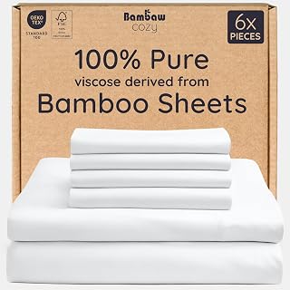 Bambaw King Size Cooling Sheets Set 6pcs - 100% Viscose Derived from Bamboo Sheets Deep Pocket, Fits Up to 16'' with Elastic Corner Straps, King Size Soft Sheets, Breathable Sheets (White)