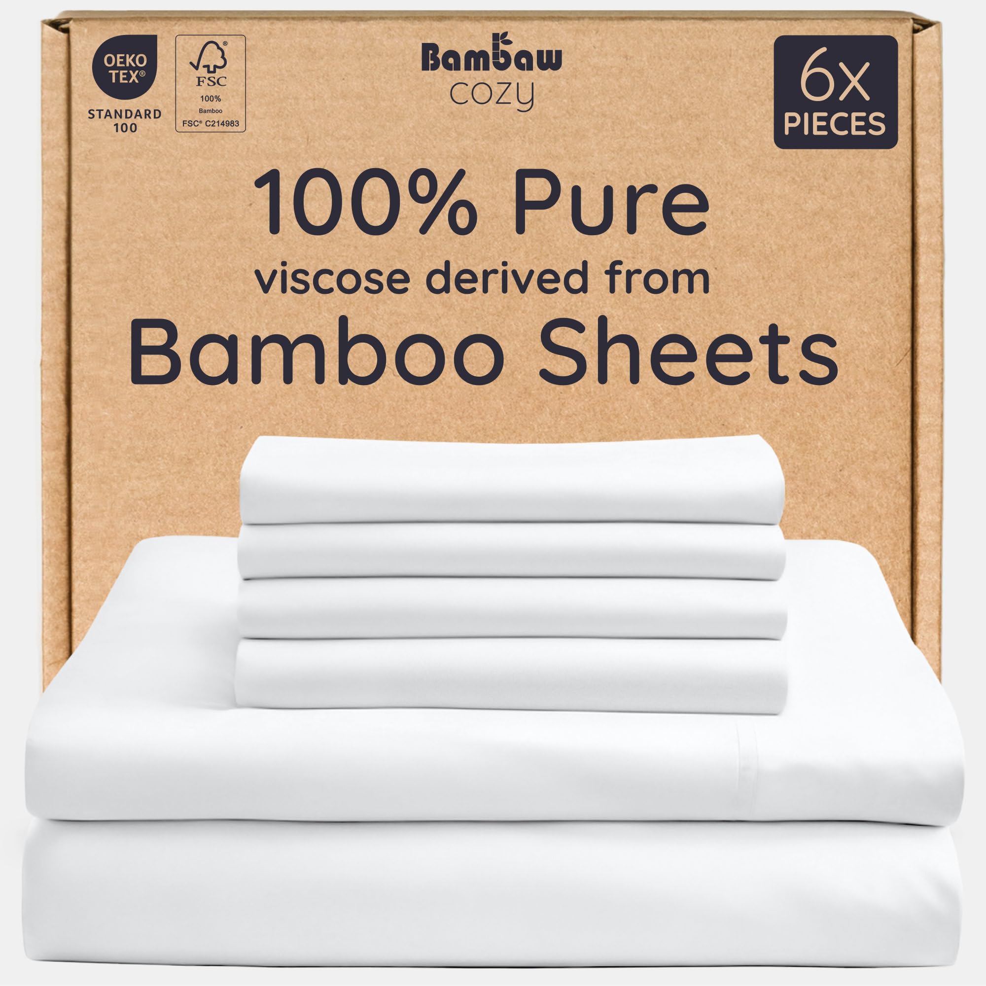 Bambaw King Size Cooling Sheets Set 6pcs - 100% Viscose Derived from Bamboo Shee