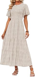 ZESICA, Women's Casual Summer Floral Print Short Sleeve Round Neck High Waist Loose Long Maxi Dress
