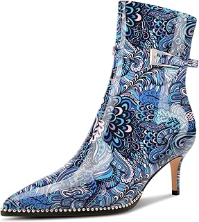 NobleOnly Women's Half Kitten Heel Closed Toe Pointed Toe Ankle Boots Buckle Closure Zipper Casual Boots 6.5cm Heels