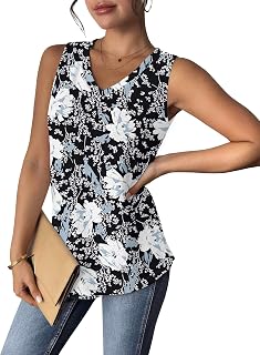 Zeagoo Women's Tank Tops with Eyelets Sleeveless V-Neck Cute Summer Loose Fit S-XXL