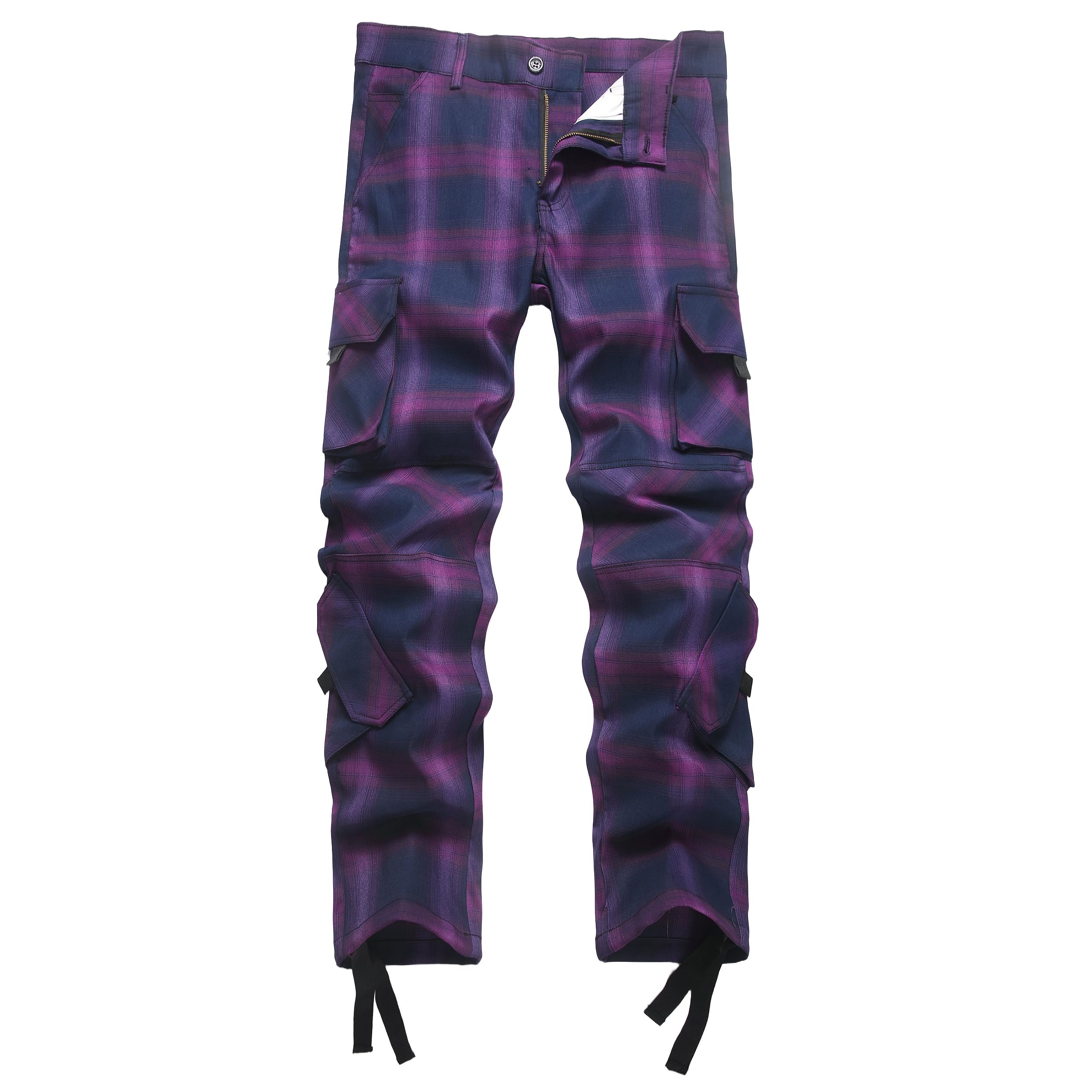 NOVOCCT Pantaloni cargo da uomo in tartan elasticizzati vestibilità comoda