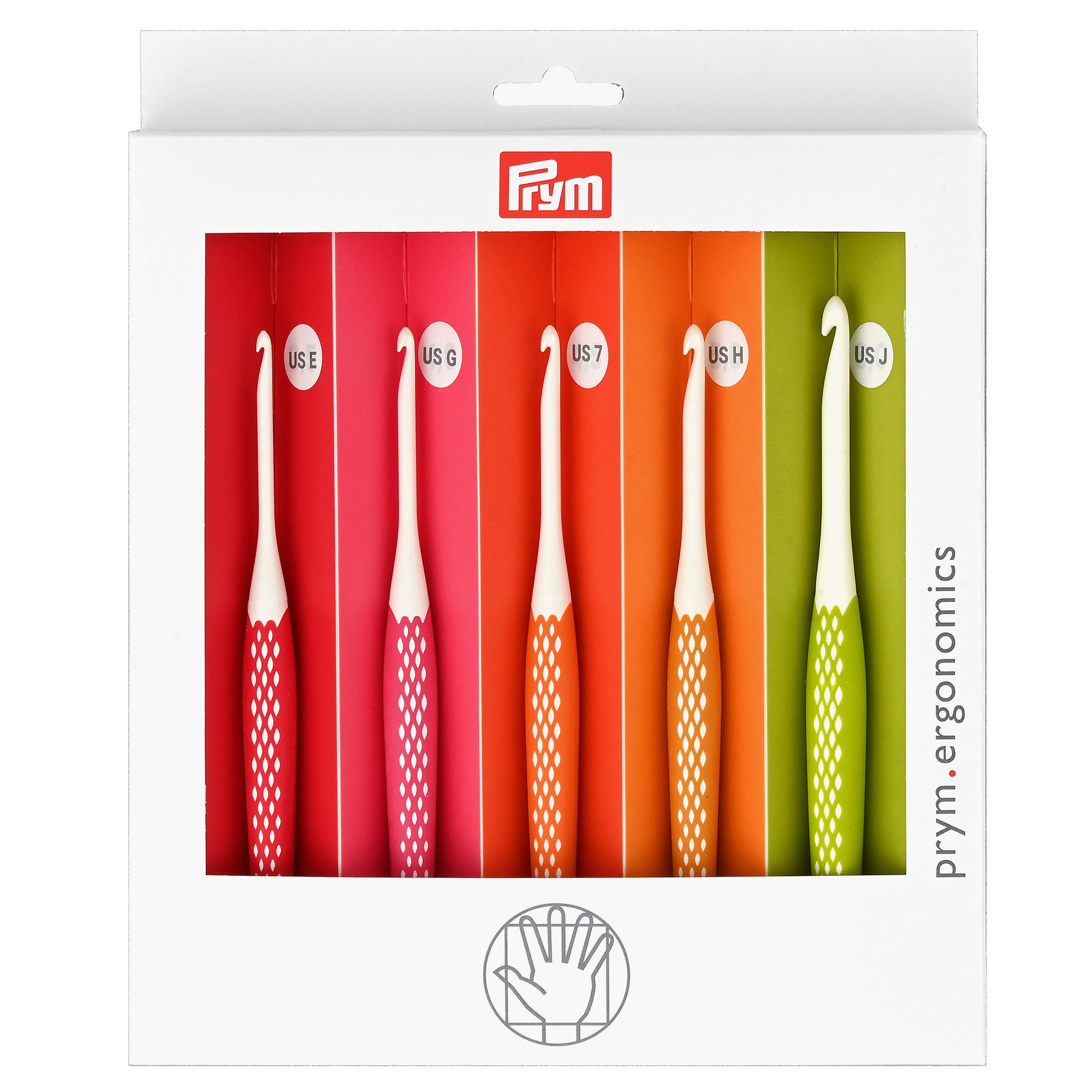Prym Ergonomic Crochet Hook Set, 5 Pc (E, G, 7, H, J) | Ergonomic Crochet Hooks 