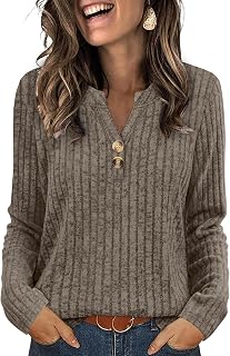 Sampeel Womens Sweaters Lightweight Long Sleeve Shirts V Neck Tops with Button Fall Outfits 2025