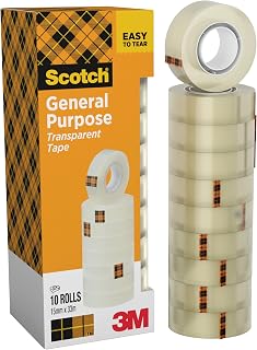 Scotch 508 Transparent Adhesive Tape, 10 Rolls, 15 mm x 33 m | Multipurpose Clear Adhesive Tape for School, Home and Office; Easy to Use, Packing, Sealing and Repair