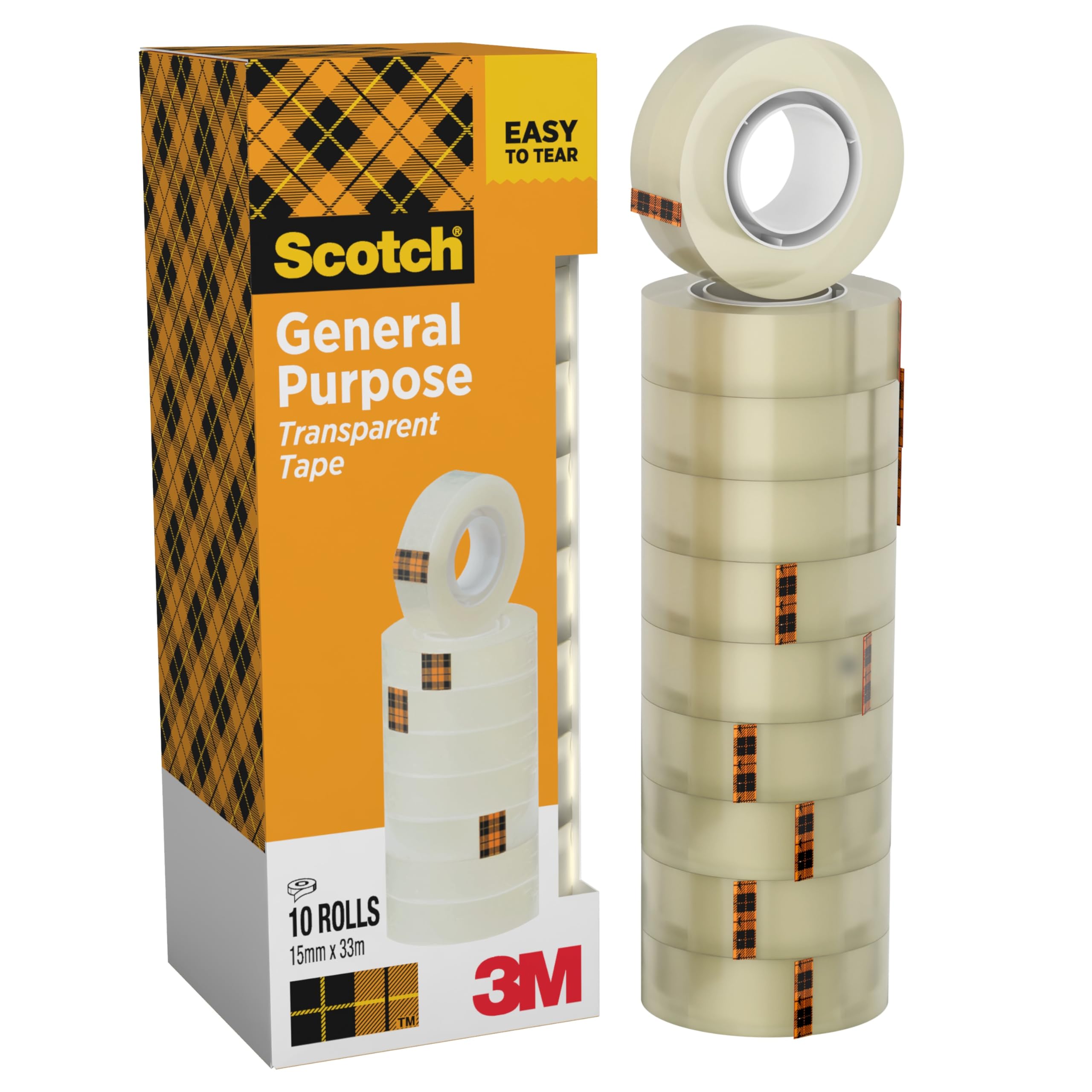 Scotch 508 Transparent Adhesive Tape, 10 Rolls, 15 mm x 33 m | Multipurpose Clea
