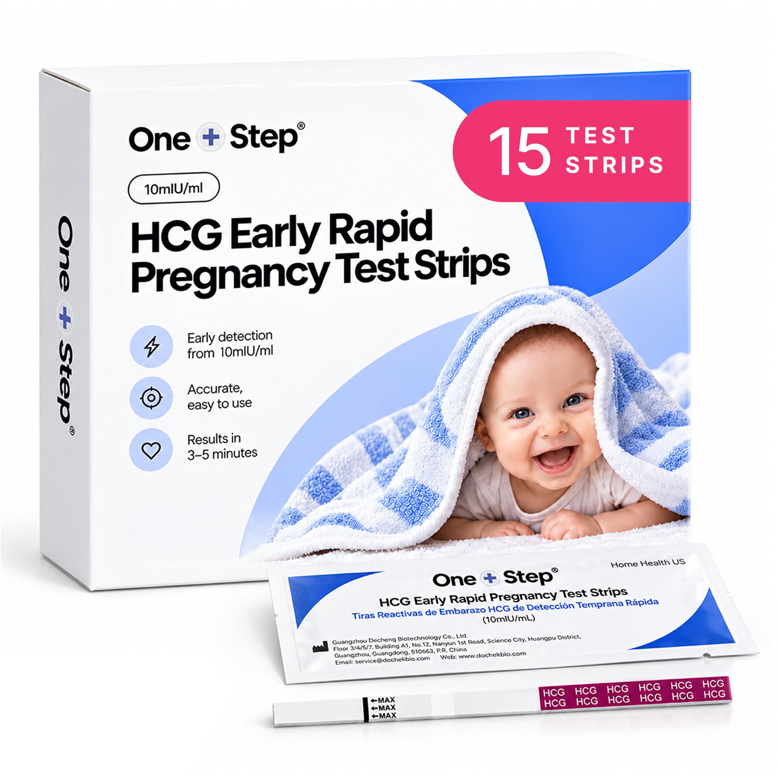 One Step 15 Pregnancy Test Strips, Detect 6 Days Befeore Expected Period | 99% A