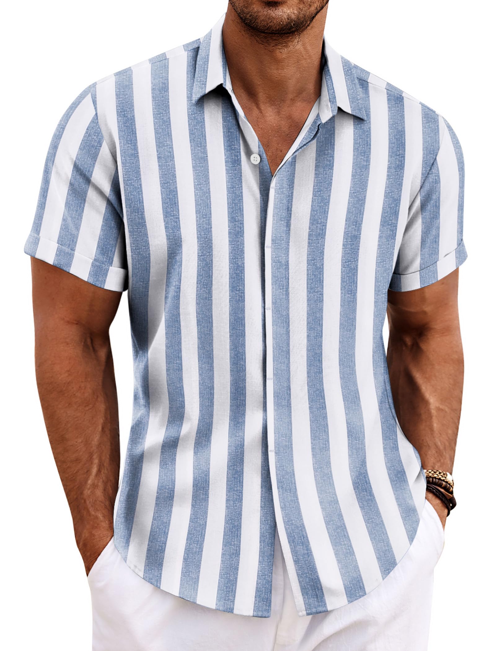COOFANDY Men's Linen Shirts Short Sleeve Casual Shirts Button Down Shirt for Men