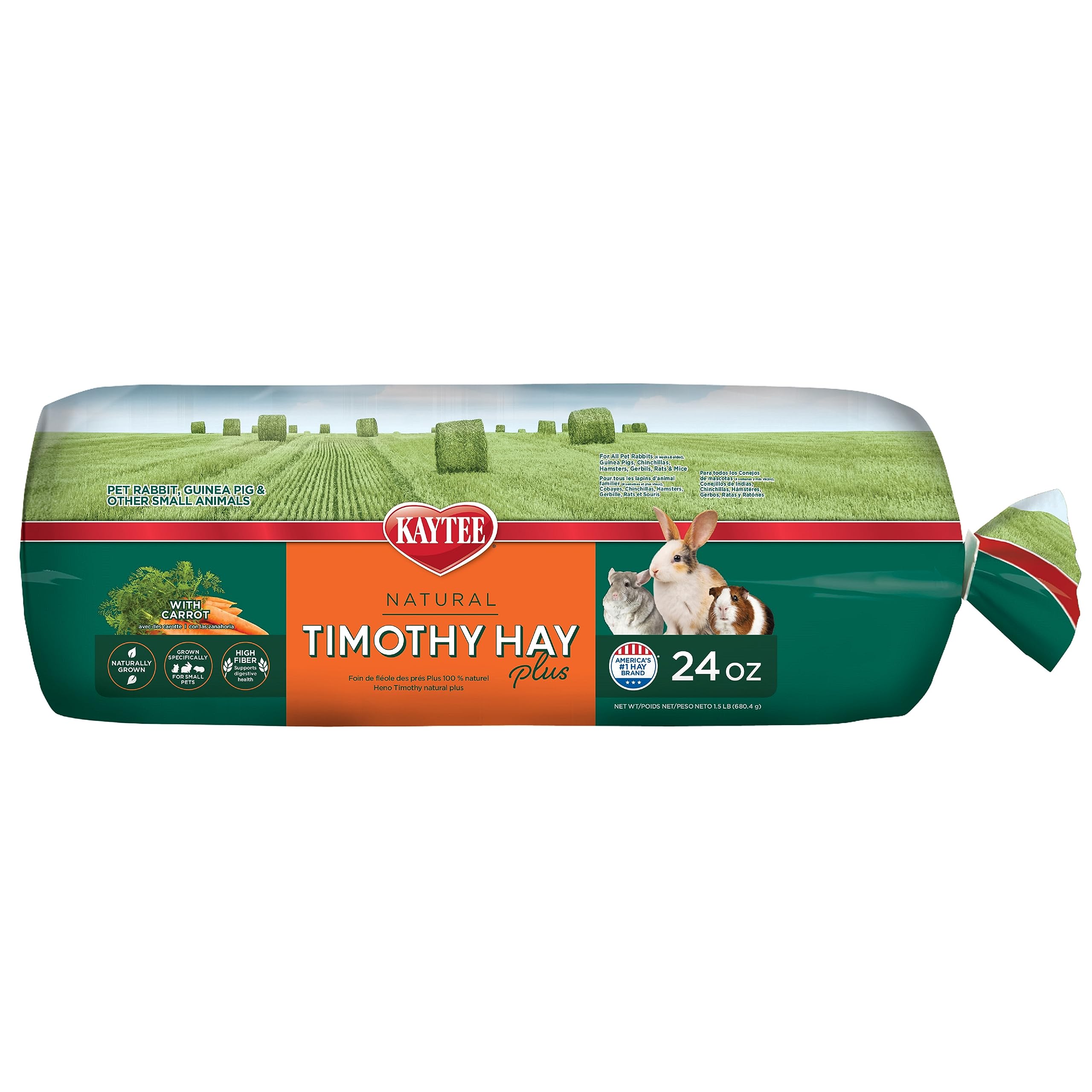 Kaytee All Natural Timothy Hay Plus Carrots for Guinea Pig & Rabbit | Digestive 