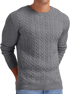 Askdeer Men's Pullover Sweater Crewneck Cable Knit Long Sleeve Sweater Classic Soft Knitted Sweaters with Ribbing Edge