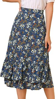 Allegra K Women's Printed Skirt Chiffon Ruffle Tiered Flowy Midi Skirts