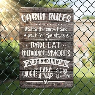 Cabin Rules Funny Metal Tin Sign Housewarming Gift Birthday Gift for Women Men Neighbors Friends Memories Rustic Home Decor for Farmhouse