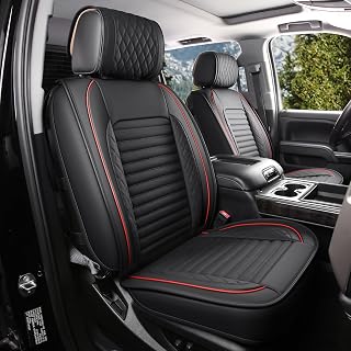 JOJOBAY Chevy Silverado Seat Covers,GMC Sierra Seat Covers,Custom Fit 2007-2026 1500 2500HD 3500HD Crew Double Extended Regular Cab,LT LZT RST Trail Boss(Full Set,Black Red)