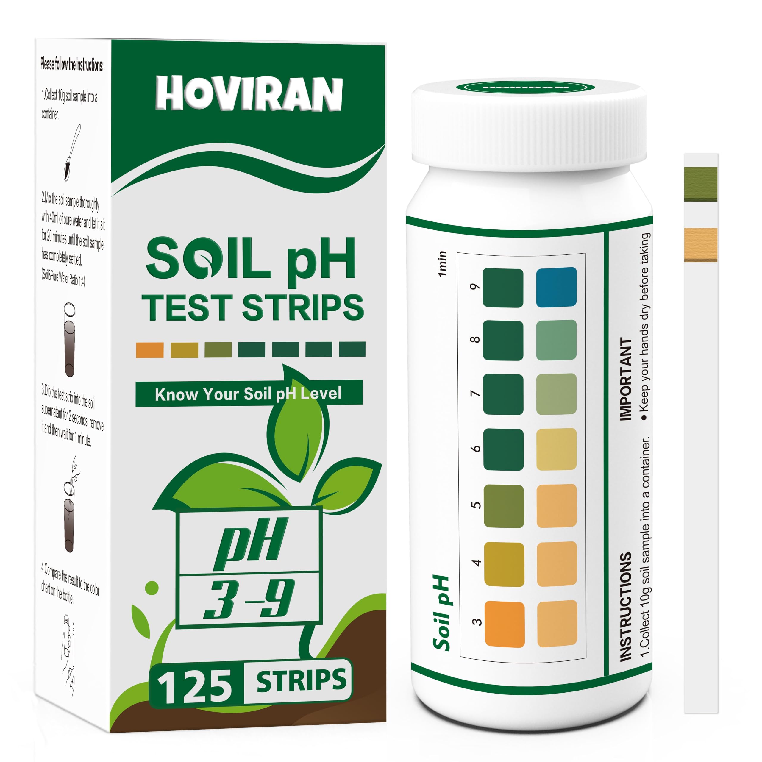 Soil pH Test Kit-125 Soil pH Test Strips (3-9 Range) for Gardens Lawns | Quick &