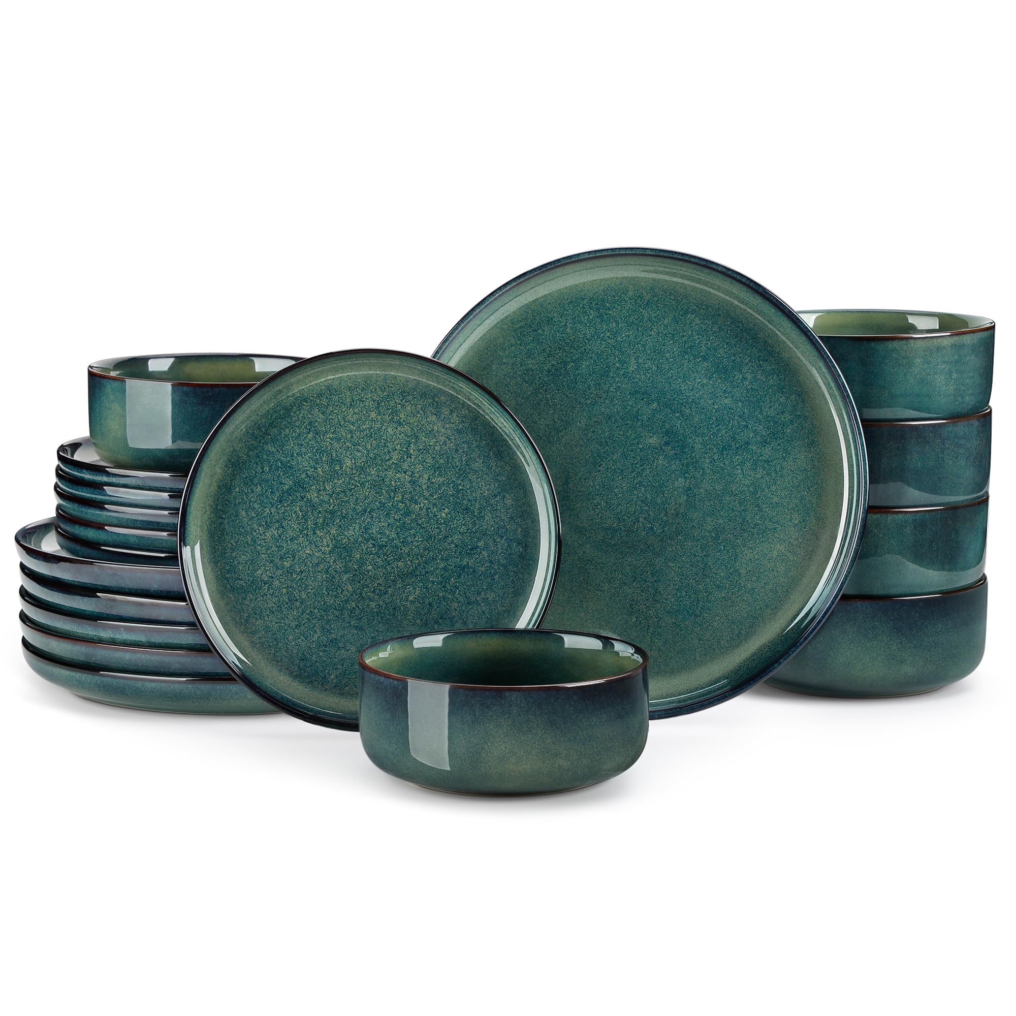 vancasso Starry 18 Pieces Dinnerware Sets for 6, Green Reactive Glaze Dishes Set