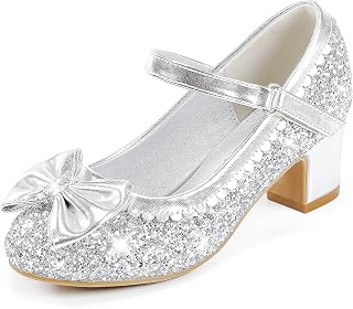 LAURMOSA Princess Shoes High Heels Toddler Girls Dress Shoes Cute Bowknot Sparkle Mary Jane Flower Girls Wedding Birthday Party Prom for Little Big Kids