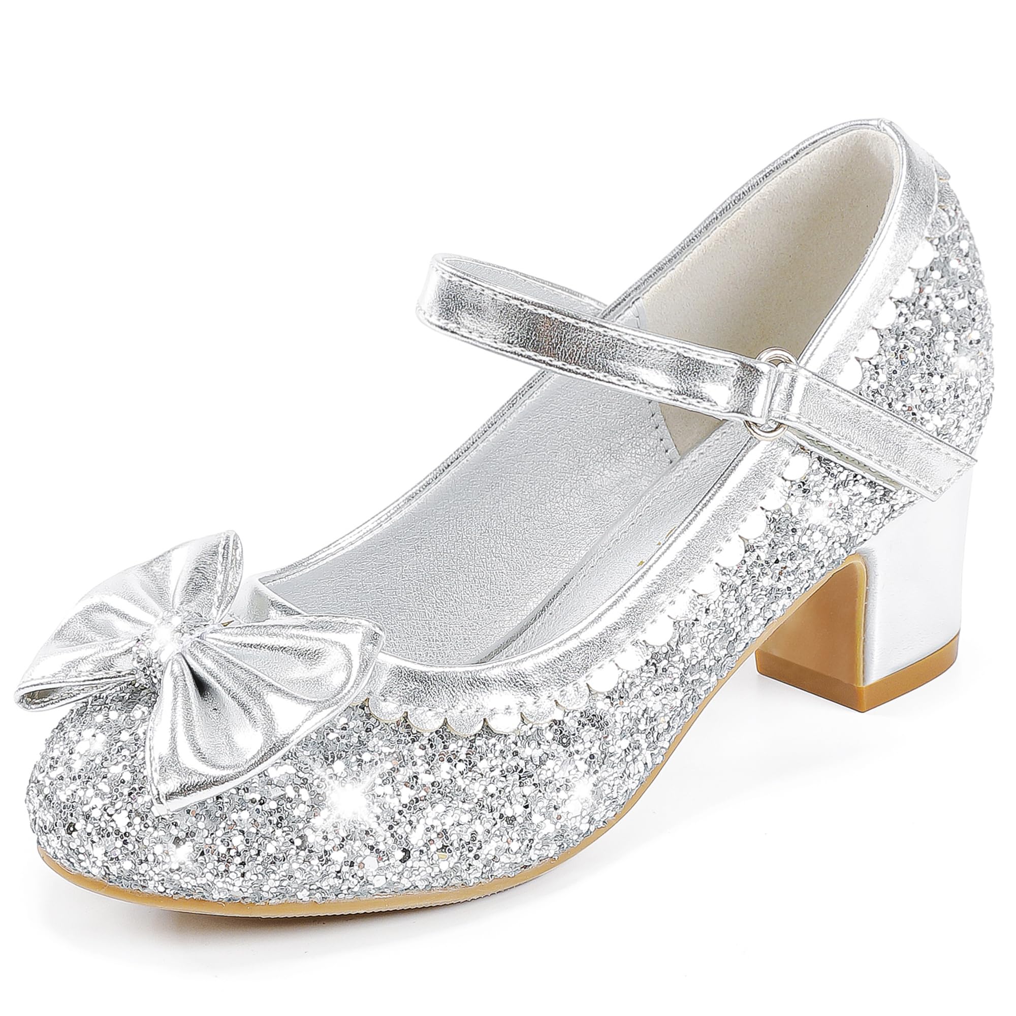 LAURMOSA Princess Shoes High Heels Toddler Girls Dress Shoes Cute Bowknot Sparkl