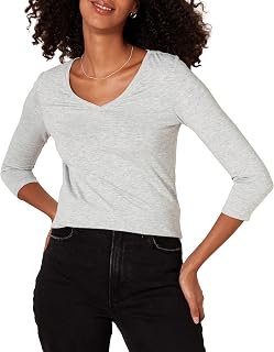Amazon Essentials Women's 3/4 Sleeve V-Neck Classic Fit T-Shirt (Available in Plus Size)